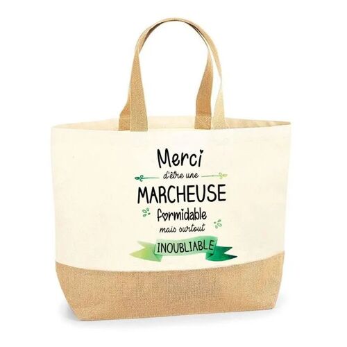 Sac Marcheuse Inoubliable | Cabas de Plage Courses Coton et Toile de Jute Idée Cadeau Femme