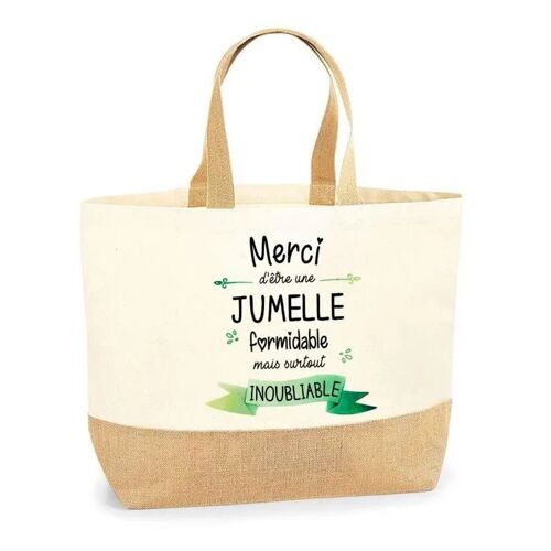 Sac Jumelle Inoubliable | Cabas de Plage Courses Coton et Toile de Jute Idée Cadeau Femme