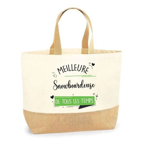 Sac Snowboardeuse Meilleure de tous les temps | Cabas de Plage Courses Coton et Toile de Jute Idée Cadeau Femme