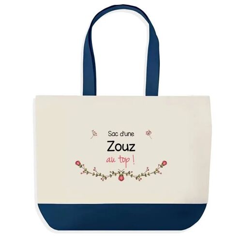 Sac shopping fond bleu Zouz au Top Cadeau Anniversaire Noël | Design Graphique Grand Sac Courses Cabas
