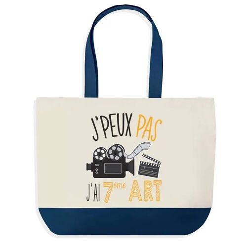 Sac shopping fond bleu J'peux pas 7ème Art Cadeau Anniversaire Noël | Design Graphique Grand Sac Courses Cabas
