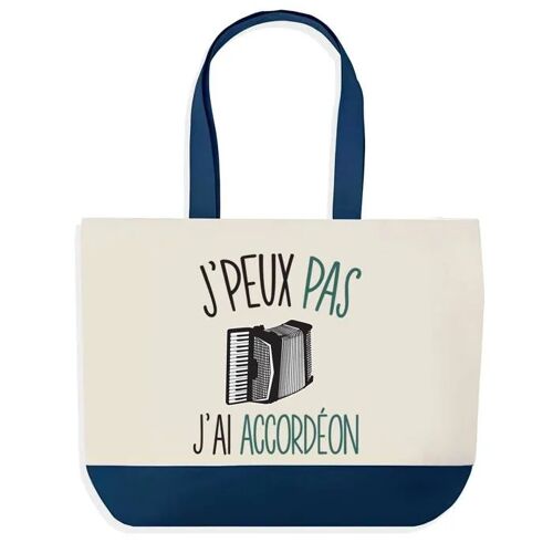 Sac shopping fond bleu J'peux pas Accordéon Cadeau Anniversaire Noël | Design Graphique Grand Sac Courses Cabas
