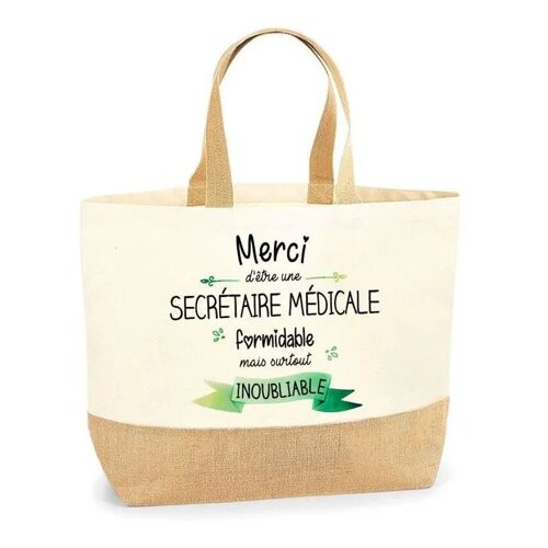 Sac Secrétaire Médicale Inoubliable | Cabas de Plage Courses Coton et Toile de Jute Idée Cadeau Femme