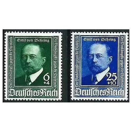 Allemagne, 3eme Reich, 1940, Beaux Timbres Yvert 684 & 685, 50eme Anniversaire De La Decouverte Du Serum Anti-Diphterique Par Emil Von Behring, Neufs*.