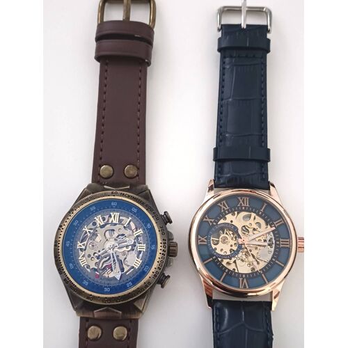 Lot De 2 Montres Automatiques Homme Squelette – Cadran Bleu