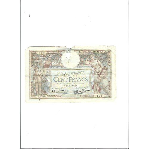 Billet De 100 Francs Abimé 22/09/1938