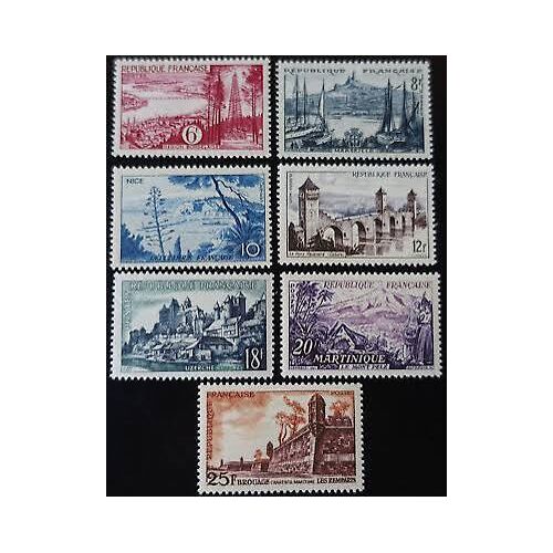 Série Touristique Complète : Région Bordelaise, Marseille, Nice, Pont Valentré, Uzerche, Martinique, Brouage Année 1955 N° 1036 1037 1038 1039 1040 1041 1042 Yvert Et Tellier Luxe