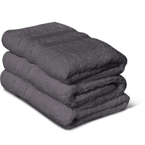 Serviettes De Bain X3 Lovely Home Gris Anthracite 50 X 100 Cm 100% Coton 500 G/M²