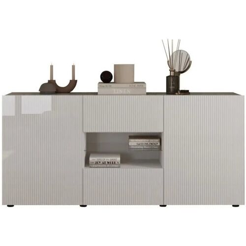 Buffet en laque blanche brillante RICCIONE avec 2 portes et 2 tiroirs, 181 x 42 x 84 cm
