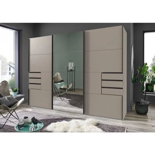 Armoire chambre WIMEX SAIGON avec portes coulissantes Sahara gris et miroir, 6 tiroirs
