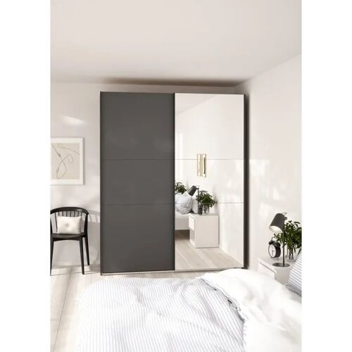 Armoire coulissante COMO gris mat AUCUNE 2 portes avec miroir pleine hauteur
