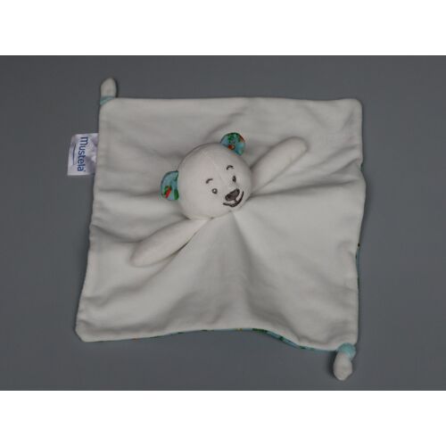 Doudou ours plat Mustela blanc bleu vert tournesols