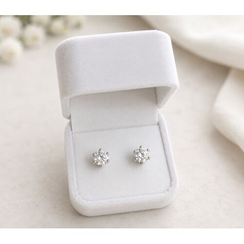 Boucles D'Oreilles Diamant Moissanite 2 Carats (1 Ct X2) 6,5 Mm Vvs1 D Argent 925 Avec Certificat Gra & Écrin