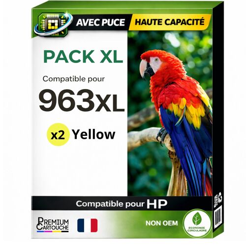 Pack 2 Cartouche 963XL Y 963 Y 3JA29AE 3JA25AE compatible pour HP 9010 9020 Jaune Haute capacité avec puce 1600 pages puce résistante