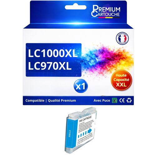 Cartouche LC970 LC1000C compatible pour Brother DCP 130C 135C 150C Cyan Haute capacité avec puce 400 pages