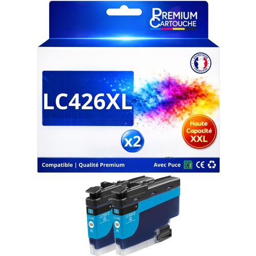 Pack 2 Cartouche LC426XL LC426 XL compatible pour Brother Cyan Haute capacité avec puce 5000 pages
