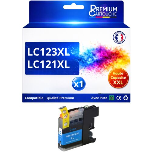 Cartouche LC123XL LC121XL compatible pour Brother Cyan Haute capacité avec puce 800 pages
