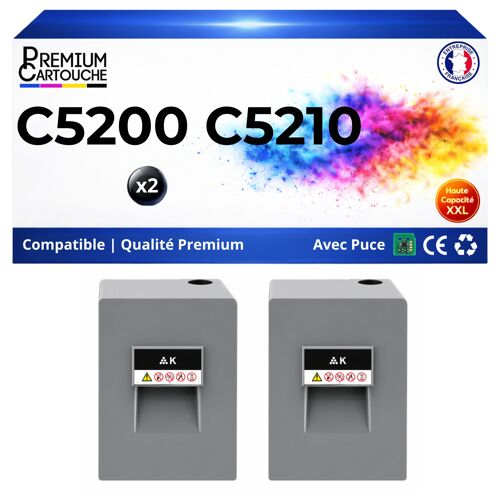 Pack 2 Toner 828426 compatible pour Ricoh 5200 5210 Noir Haute capacité avec puce 33000 pages