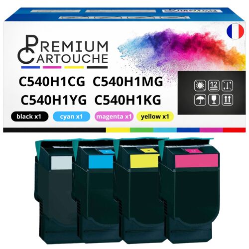 Pack de 4 Toners compatible pour Lexmark C540H1BK C540H1CG C540H1MG C540H1YG Noir et Couleurs