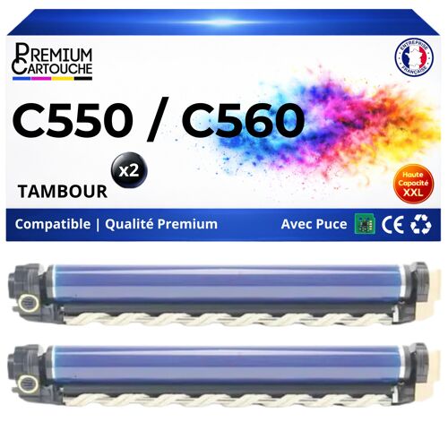 Pack de 2 Tambours compatible pour Xerox 013R00663 550 560 Noir 190000 pages