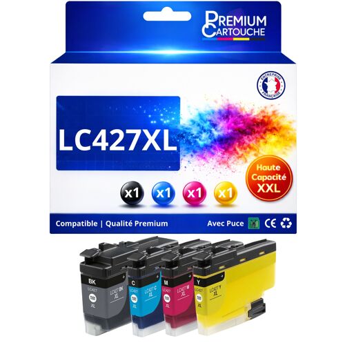 Pack 4 Cartouches LC427XL LC427 XL compatible pour Brother Couleurs Haute capacité avec puce 6000 5000 pages