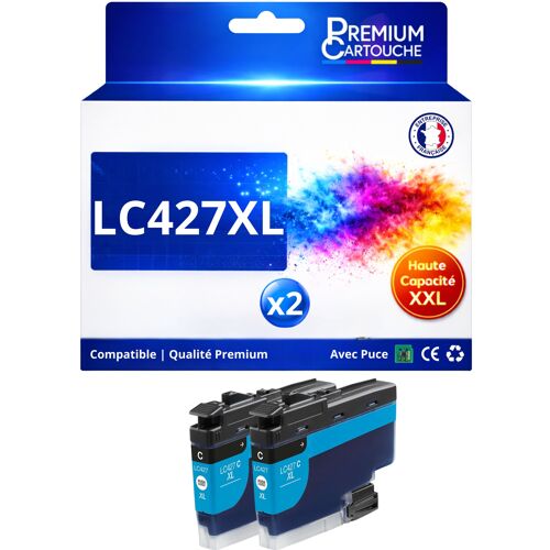 Pack 2 Cartouches LC427XL LC427 XL compatible pour Brother Cyan Haute capacité avec puce 5000 pages