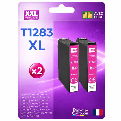Pack 2 Cartouche encre Renard 1283 T1283XL C13T12834011 compatible pour Epson 305F 305FW 125 130 230 Magenta Haute capacité avec puce 330 pages