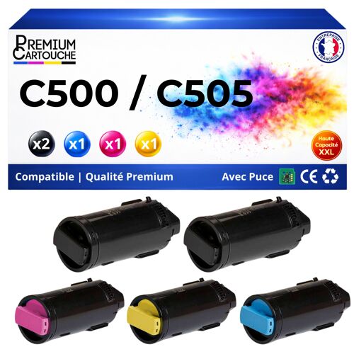Pack de 5 Toners compatible pour Xerox 106R03876 106R03873 106R03874 106R03875 500 505 Noir et Couleurs