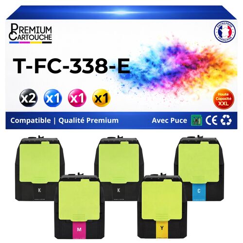 Pack de 5 Toners compatible pour Toshiba T-FC338EK-R T-FC338EC-R T-FC338EM-R T-FC338EY-R Noir et Couleurs