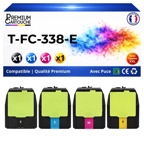 Pack de 4 Toners compatible pour Toshiba T-FC338EK-R T-FC338EC-R T-FC338EM-R T-FC338EY-R Noir et Couleurs