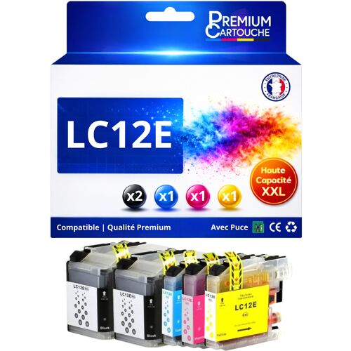 Pack 5 Cartouche LC12E LC12 EB EC EM EY compatible pour Brother MFC J6925DW Couleurs Haute capacité avec puce