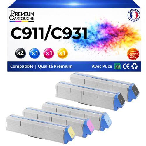 Pack 5 Toner 45536416 45536415 45536414 45536413 compatible pour OKI 931 Noir et Couleurs HC puce 24000 pages