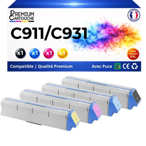 Pack 4 Toner 45536416 45536415 45536414 45536413 compatible pour OKI 931 Noir et Couleurs HC puce 24000 pages