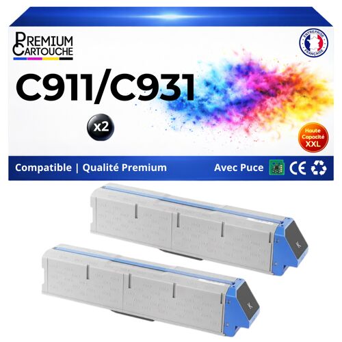 Pack 2 Toner 45536416 compatible pour OKI 931 Noir Haute capacité avec puce 24000 pages