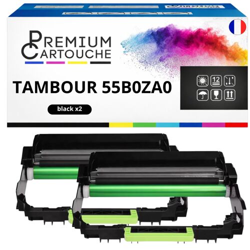 Pack de 2 Tambours compatible pour Lexmark 55B0ZA0 Noir 40000 Pages