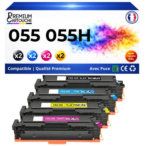 Pack de 8 Toners compatible pour Canon 055H 3013C002 3014C002 3015C002 3016C002 Noir et Couleurs