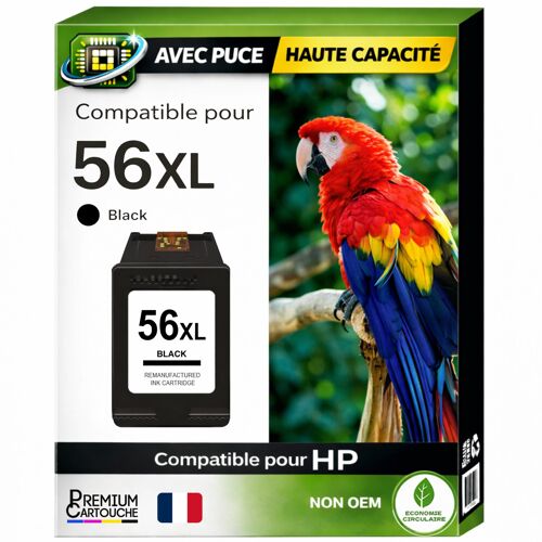 Cartouche 56XL C6656AE C6656GE compatible pour HP 450 5150 5550 Noir 22 ml Haute capacité avec puce