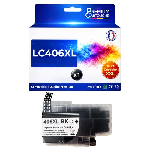 Cartouche LC406XL compatible pour Brother 4335 5855 6555 4535 6955 4345 Noir 6000 pages Haute capacité avec puce