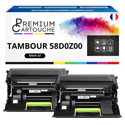 Pack de 2 Tambours compatible pour Lexmark 58D0Z0E Noir 150 000 Pages