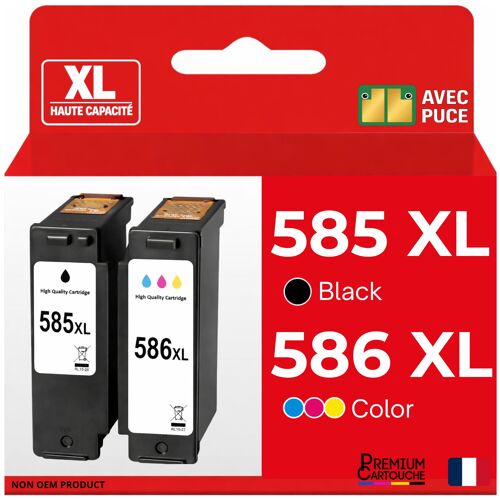 Pack de 2 Cartouches compatible pour Canon PG585XL CL586XL 3X plus d'encre Noir et Couleur