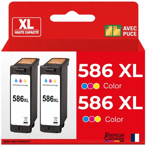 Pack de 2 Cartouches compatible pour Canon CL586XL 3X plus d'encre Couleur
