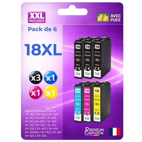 Pack 6 Cartouche T1811XL T1812XL T1813XL T1814XL 18XL Pâquerette compatible pour Epson 102 202 205 212 215 225
