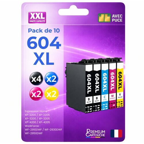 Pack de 10 Cartouches compatible pour Epson 604XL Noir et Couleurs