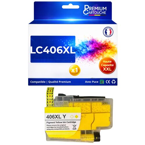 Cartouche LC406XL compatible pour Brother 4335 5855 6555 4535 6955 4345 Jaune 6000 pages Haute capacité avec puce