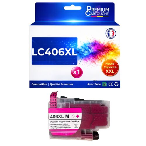 Cartouche LC406XL compatible pour Brother 4335 5855 6555 4535 6955 4345 Magenta 6000 pages Haute capacité avec puce