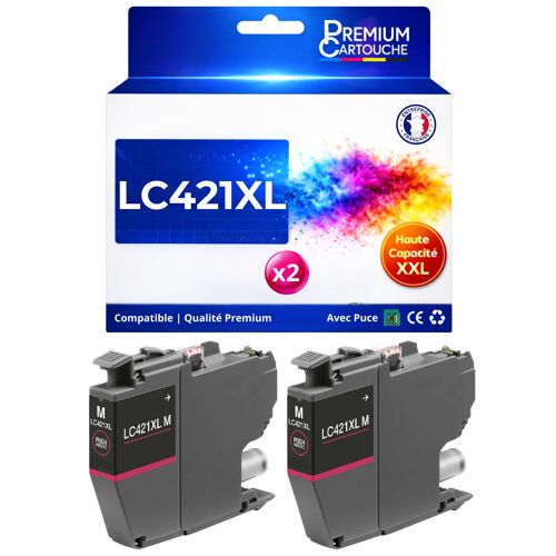 Pack 2 Cartouche LC421XL LC421 XL compatible pour Brother Magenta Haute capacité avec puce 500 pages