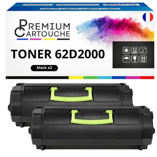 Pack de 2 Toners compatible pour Lexmark 62D2000 Noir 6000 Pages