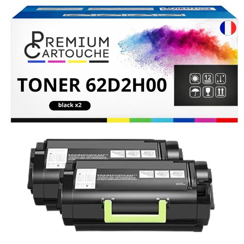 Pack de 2 Toners compatible pour Lexmark 62D2H00 Noir 25000 Pages