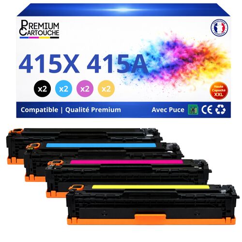 Pack de 8 Toners compatible pour HP W2030X W2031X W2032X W2033X 415X Noir et Couleur
