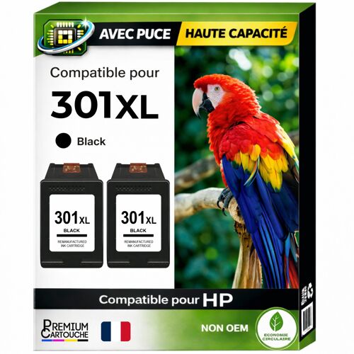Pack de 2 Cartouches compatible pour HP 301XL Noir